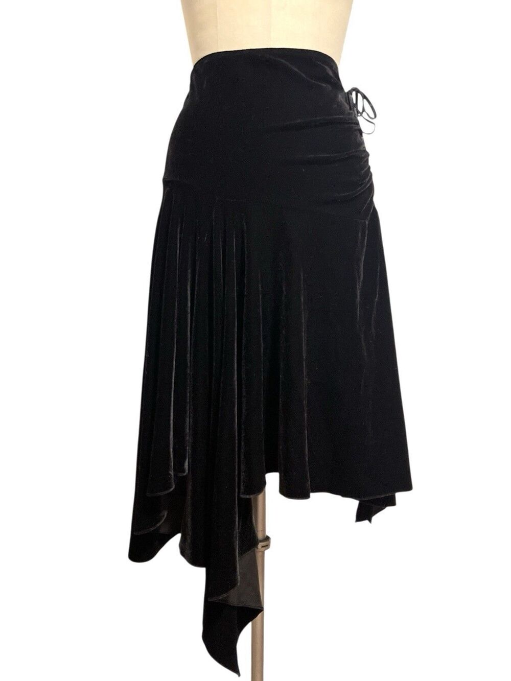 VTG Y2K Sz M/L  Knee/Midi Black Velvet Fairy Goth Asymmetric Skirt Dark Coquette